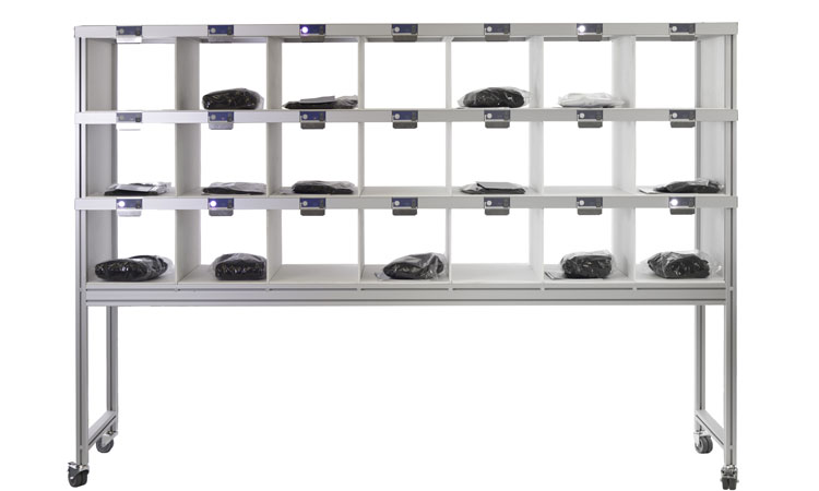 Pick to light displays from KBS in a sorting rack for goods distribution