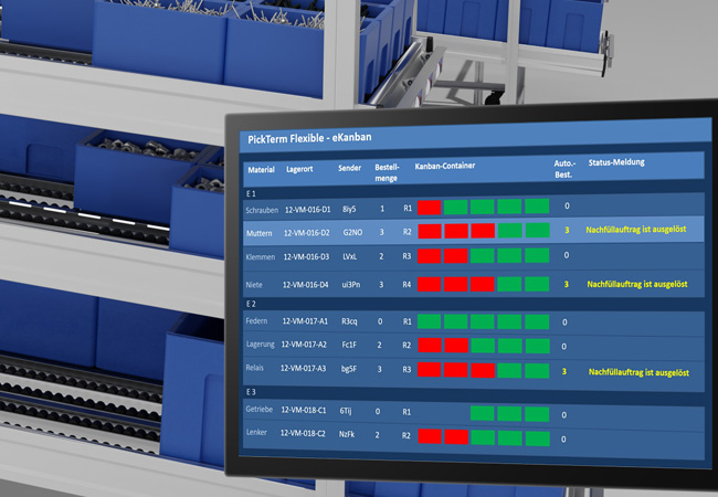 The e-Kanban replenishment process is digitally recorded in the ERP system.
