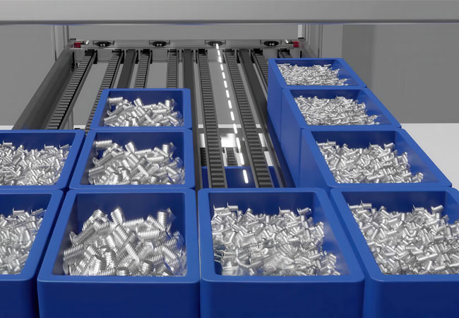 A high-performance sensor determines the container fill level in the eKanban shelf.